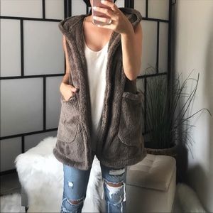 Soft Plush Faux Fur TEDDY Hoodie Vest